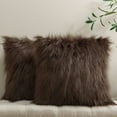 thumbnail image 2 of 2 Pack Fluffy Faux Fur Pillow Shams, 18 x 18 Inches Throw Pillow Covers, Luxury Decorative Furry Pillowcases Cushion Cover for Christmas, Zipper Closure, No Pillow Insert, Brown, 2 of 8