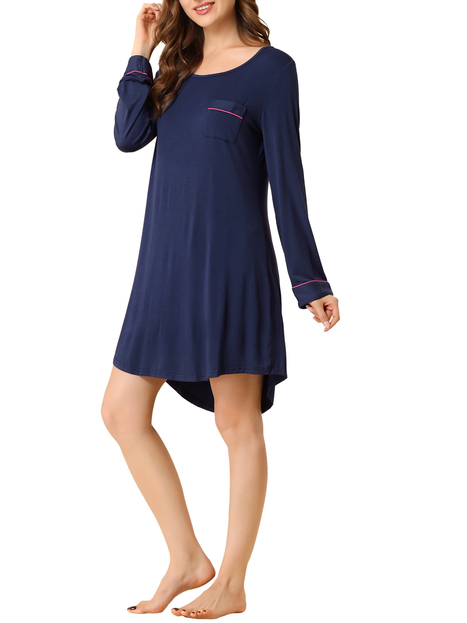 Unique Bargains Women’s Lounge Dress Pajama Round Neck Soft Sleepwear Nightgown