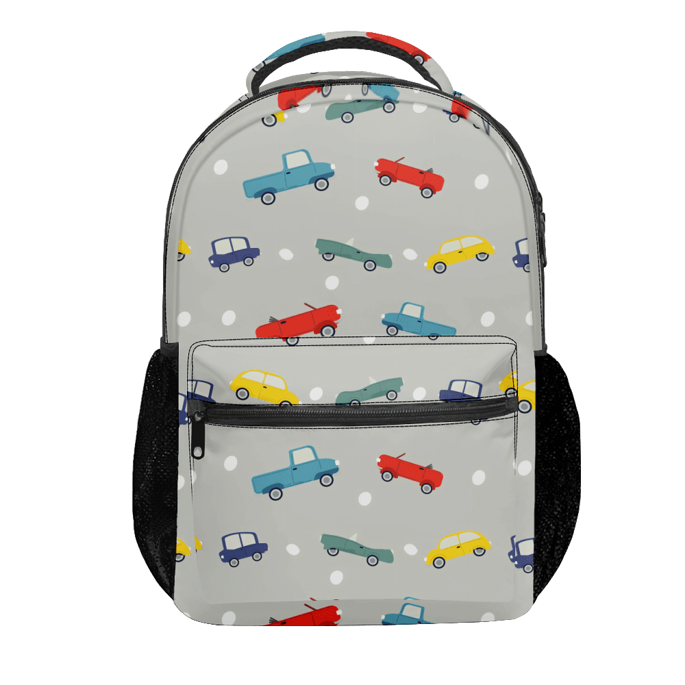 Cartoon Car Print Backpack Children Book Bag Schoolbags(H09)