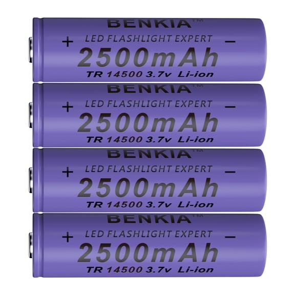 14500 Rechargeable Battery Button Top 3.7v 2500mAh Li-Ion Batteries for Flashlights, Calculators, Controllers (4 Pack)
