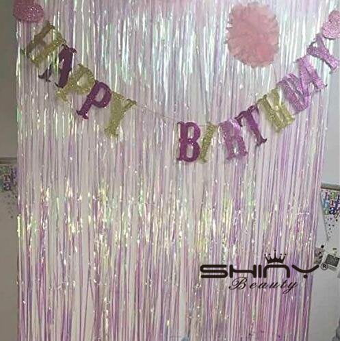 MEJOSER 6 Pack Metallic Tinsel Curtains Foil Fringe Curtain Streamers Wedding Birthday Party Decoration Wall Window Decoration Backdrop Pink