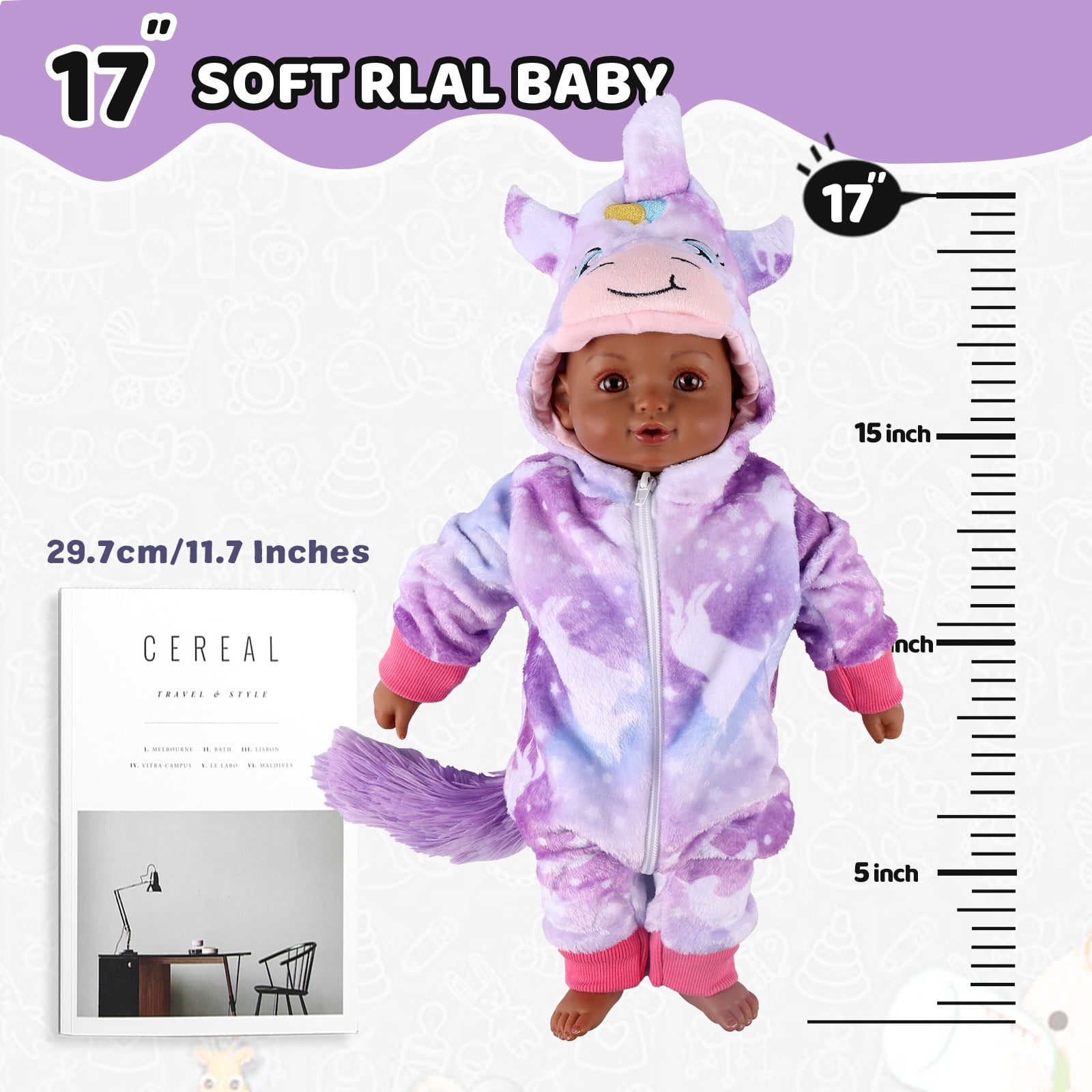 BABESIDE Black Baby Dolls, 17 Inch Cute Soft Body Baby Doll Real Life Baby Dolls with Accessories for 3+ Year Old Girls Gifts, Pretend Play, Collection