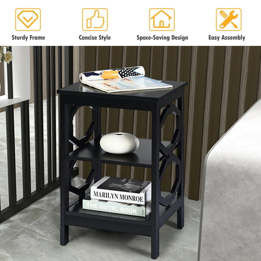 Finihen Side End Table, 3-tier Nightstand Sofa Side End Accent Table, Bed Side Tables, for Living Room, Bedroom, Black Finihen Side End Table, 3-tier Nightstand Sofa Side End Accent Table, Bed Side Tables, for Living Room, Bedroom, Black