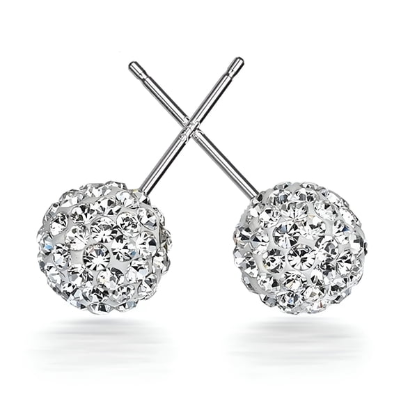 DESIGNICE 925 Sterling Silver 10mm Pave Crystal Disco Ball Earrings Stud for Women