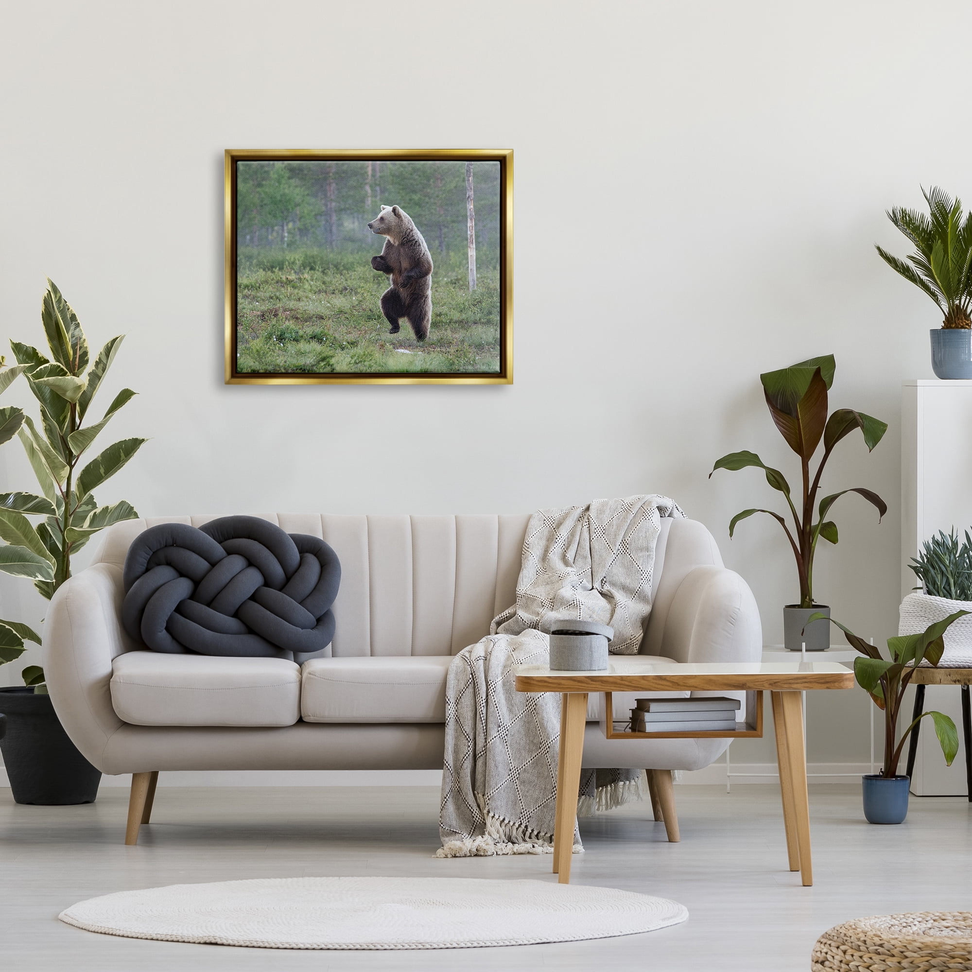 Stupell Industries Dancing Bear in Forest Animals & Insects Photography Gold Floater Framed Canvas Art Print Wall Art, 31 x 25