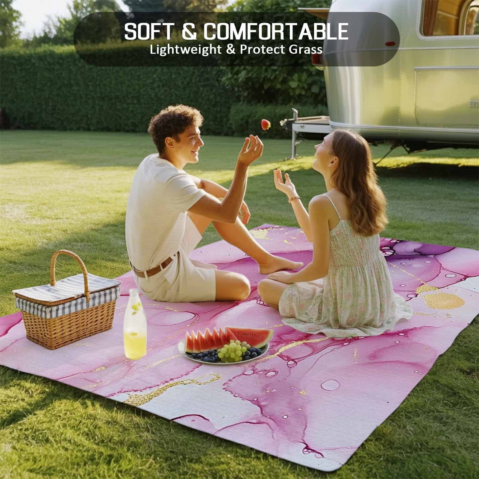 Outdoor Rug 5x8ft Ombre Pink Golden Marble Texture Large Area Rug Abstract Art Indoor Outdoor Carpet Outdoor Rugs Mats for Patio Camping,RV,Front Door, Outside Decor