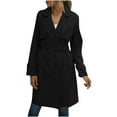 thumbnail image 2 of Black and Friday Clothing Sales Idoravan Trench Coats for Women Plus Size Fashion Women Casual Solid Color Coat Long Sleeve Overcoat Tops Winter Outwear Black XL, 2 of 8