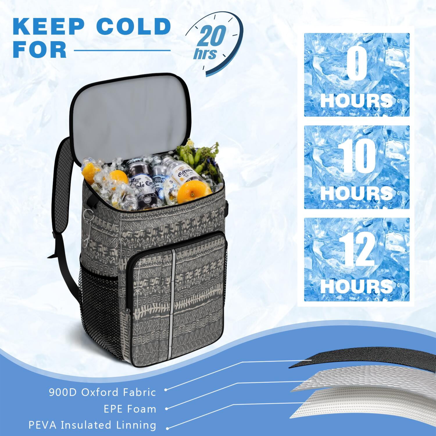 Travel Cooler Bag - Boho Bohemia Pioneer Flower Geometric Line Art Camping Beer Cooler Backpack with Bottle Opener- Waterproof Insulated Picnic Backpacks - Cooler Bag for Beach