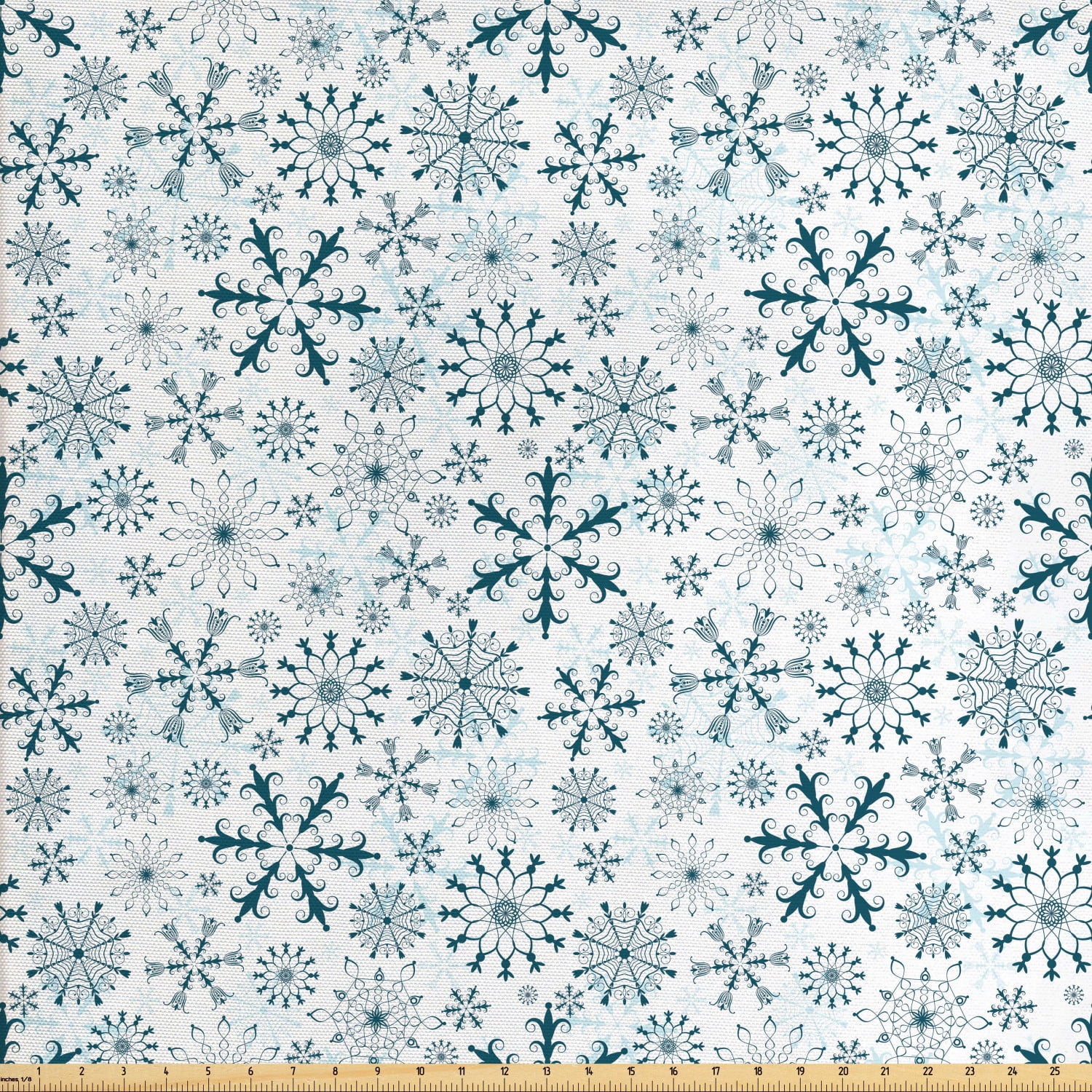 Winter Fabric by The Yard, Merry Xmas Theme Delicate Snowflakes Cold