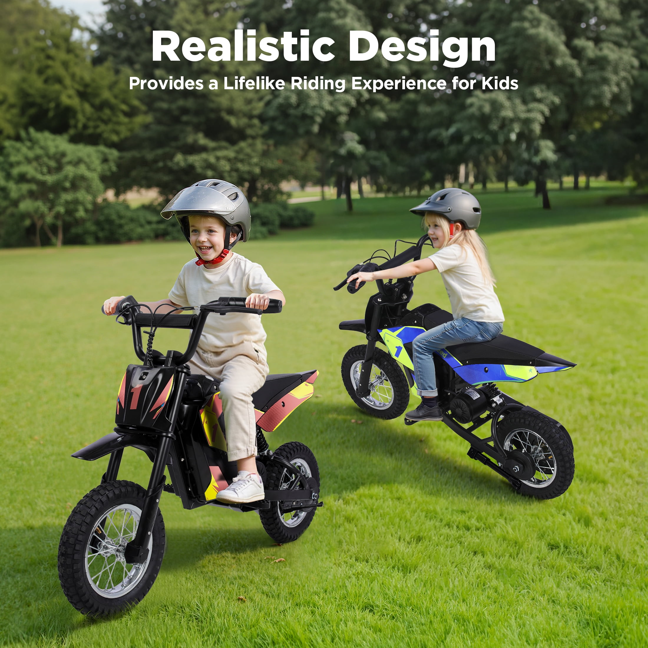 Hijoke 36V Kids Electric Dirt Bike, 15.5 MPH High-Speed Electric Motorcycle Ride on Toy for Kids Above 6, 133 LBS Max Load, 10-Mile Range, Waterproof Seat, Twist Grip Throttle, Blue & Green