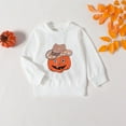 thumbnail image 4 of EnJoCho Toddler Baby Girl Hallow-een Outfit Set Fall Clothes Pumpkin Letter Sweatshirt Top and Bell Bottoms Pants for 6M-4Y Holiday Party 𝖢ostume, 4 of 5