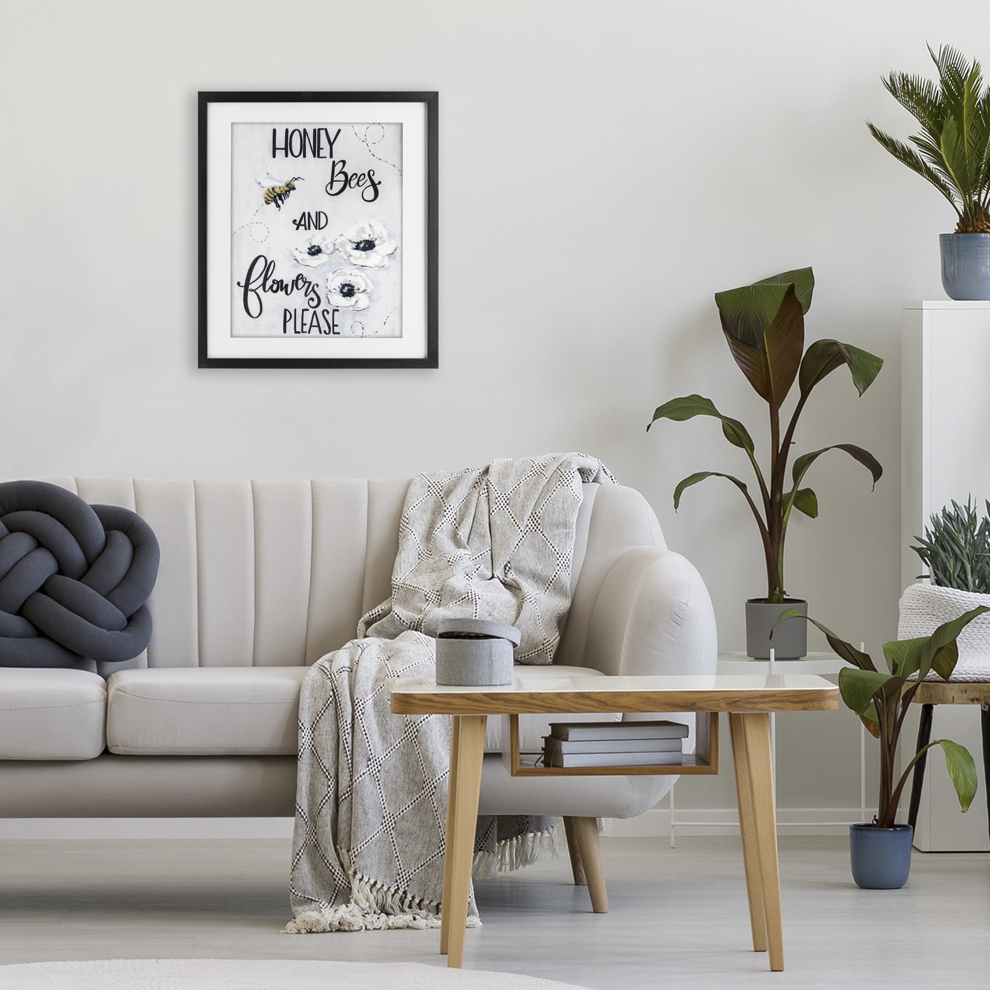 Stupell Industries Garden Bees & Flowers Please Black Framed Print Under Glass, design by Sara Baker