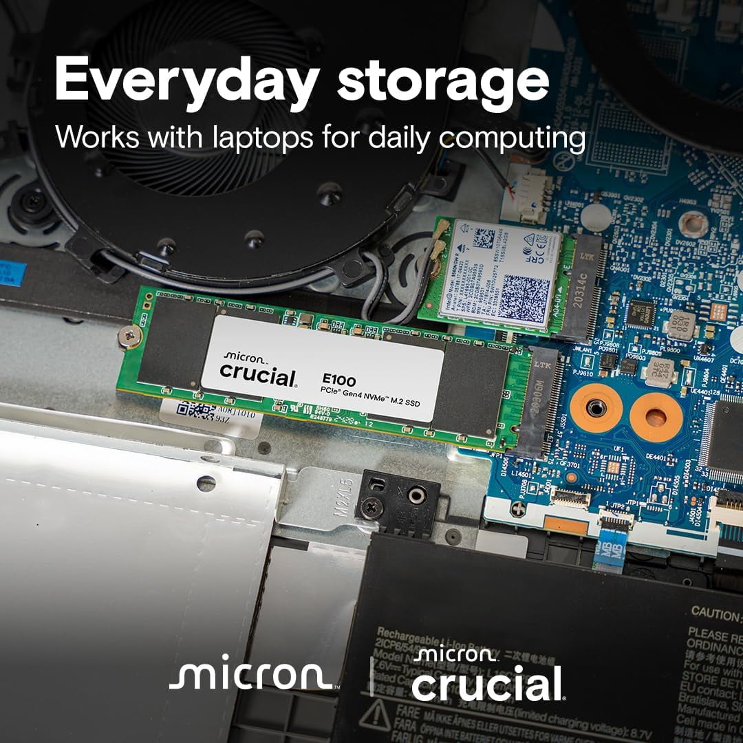 Crucial CT2000E100SSD8 E100 2TB M.2 NVMe PCIe Gen4 Internal SSD, Up to 5,000MB/s, Laptop & Desktop Compatible