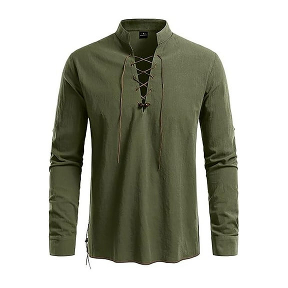 Afdoent Mens Polo Shirts 2025 Male Long Sleeve Beach Shirt With Stand Collar Lightweight Linen Blend Leisure Shirt For Summer Outdoor Boho Style Casual Outdoor