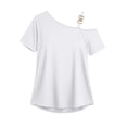 thumbnail image 6 of Women's Short Sleeve Tunic Tops One Shoulder Tops Sexy Cold Shoulder Shirts Summer Short Sleeve T-Shirts Vacation Loose Casual Tees, 6 of 6