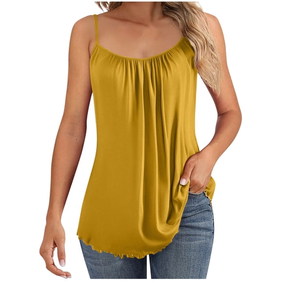 Tnhcen Trendy Solid Satin Camisole Top Women's Ruffled Sleeveless Blouse (M-2XL) Elegant Flowy Casual Wear