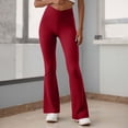 thumbnail image 2 of GEWSEY Women's Lettuce Trim Bell Bottom Flare Pant Elastic High Waist Wide Leg Pants (Red, M), 2 of 7