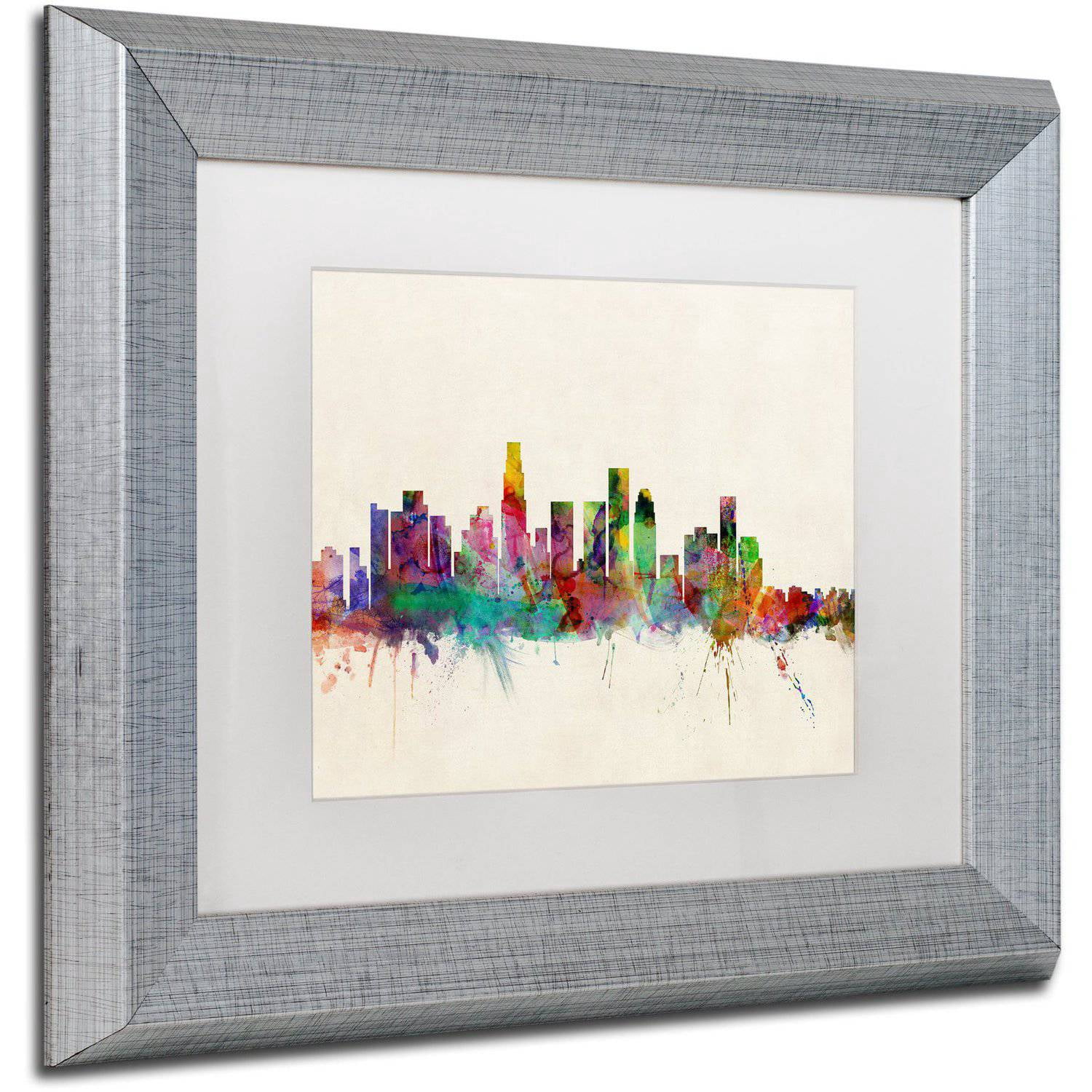 Trademark Fine Art "Los Angeles CA" Canvas Art by Michael Tompsett White Matte, Silver Frame