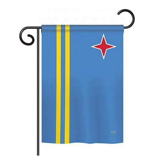 Breeze Decor BD-CY-GS-108340-IP-BO-D-US15-BD 13 x 18.5 in. Aruba Flags of the World Nationality Impressions Decorative Vertical Double Sided Garden Flag Set with Banner Pole