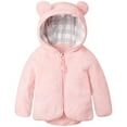 thumbnail image 2 of CAICJ98 Baby Toddler Boys Girls Fleece Jacket with Hood Zip Up Cute Bear Coats for Newborn Boys Girls Fuzzy Winter Jacket with Ear (Pink,6-12 Months), 2 of 6