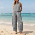 thumbnail image 3 of Lpmadey Women's 2-Piece Gingham Checkered Outfit, Sleeveless Crewneck Tank Top and Wide Leg Pants, Elastic Waist Summer Lounge Set, Vacation Travel, 3 of 6