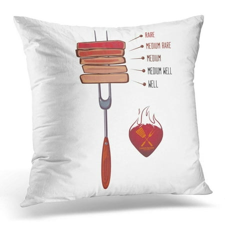 CMFUN Brown Done Slices of Beef Steak on Fork Doneness Chart Differently Cooked Pieces BBQ Party Concept Red Pillows case 20x20 Inches Home Decor Sofa Cushion