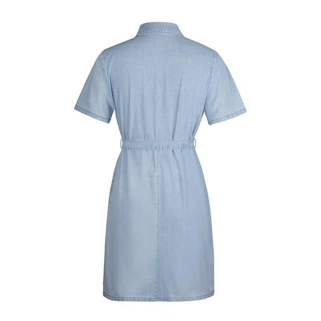 Babysbule Liquidation Robes d'Été pour Femmes, Robe Décontractée à Fermeture Éclair à Col en V à Manches Courtes pour Femmes Grande Taille, Robe en Denim Imitation Jean