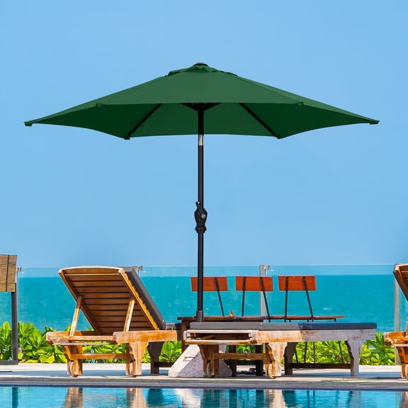 Autlaycil 7.5’ Patio Umbrella with Tilt and Crank, Adjustable Outdoor Market Umbrellas, 6 Sturdy Ribs UV Protection Water Resistance for Garden, Deck, Backyard, Pool (Green)