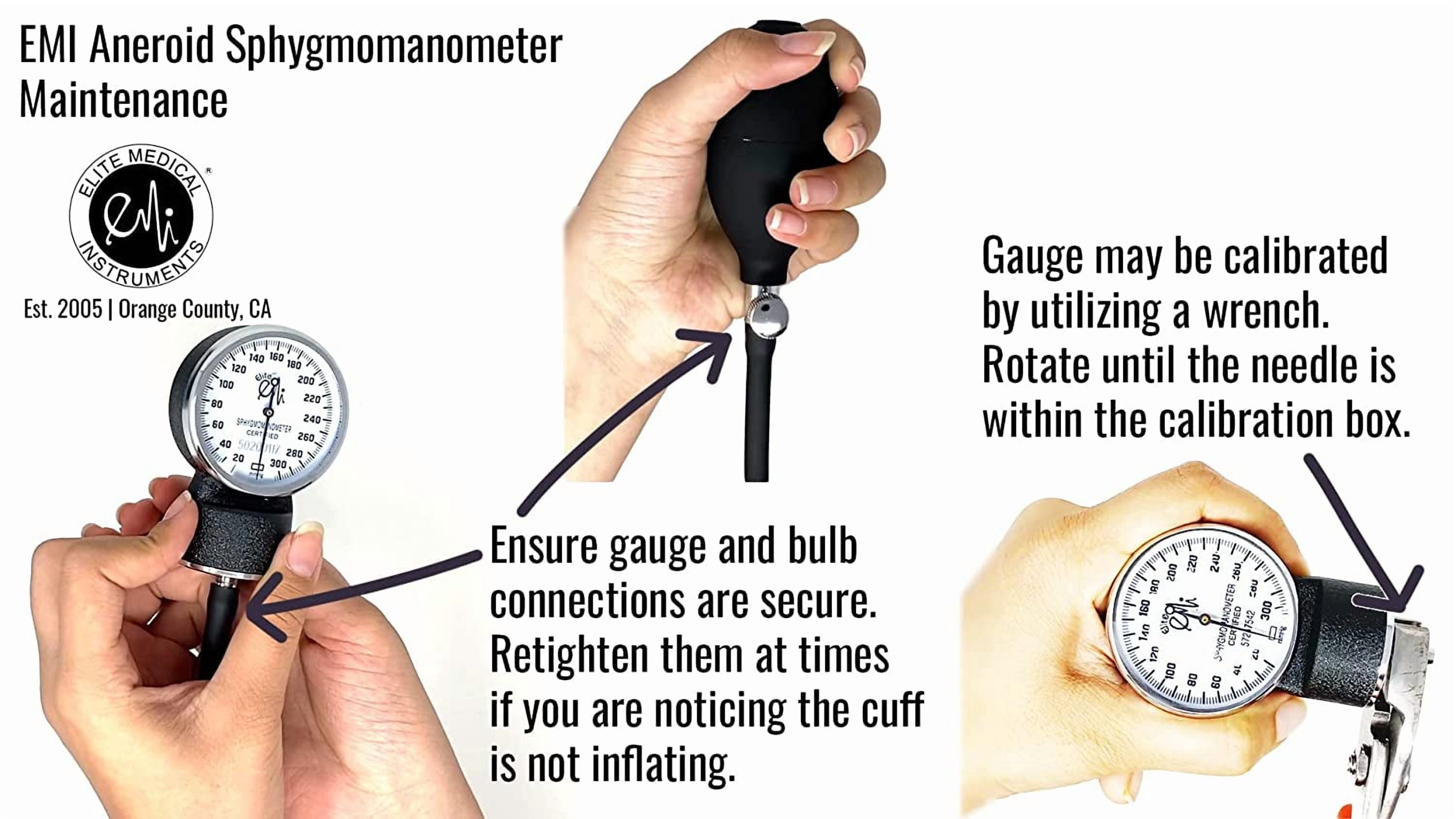 EMI Large Adult Black Manual Blood Pressure Cuff with Aneroid Sphygmomanometer & Case