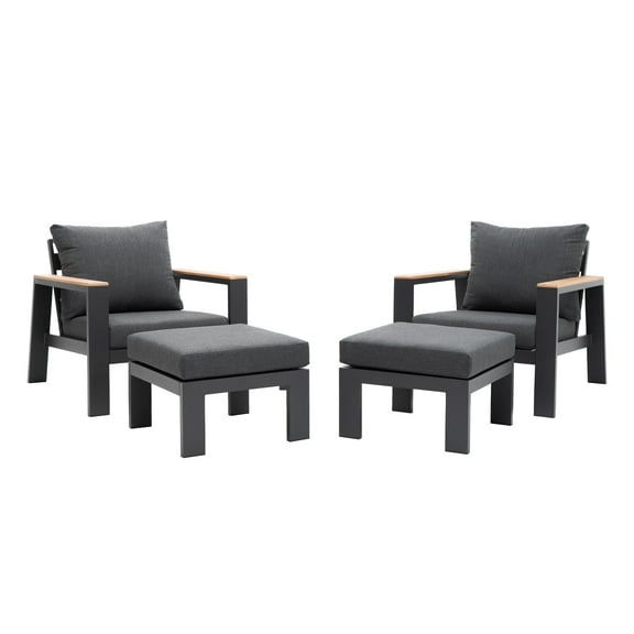 4 Pieces Patio Furniture Set Outdoor Patio Sofa Set of 4 Armchairs with 2 Ottomans Aluminum Sofas