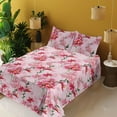 thumbnail image 2 of Ambesonne Pink Floral Fitted & Flat Sheet with Sham 3 Pcs Set, Lovers Spring Romance, Twin XL, Emerald Magenta and Rose, 2 of 5