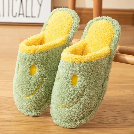 

Cute Smile Face Plush Slippers Thick And Soft Sole Cozy Slides Anti-slip Winter Warm Home Shoes