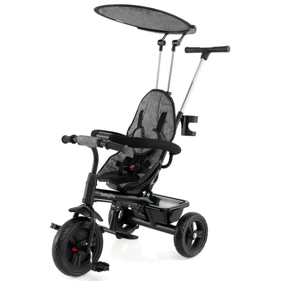 Costway Toddler Tricycle, 7 in 1 Push Trike with Adjustable Canopy Parent Push Handle Seat Gray