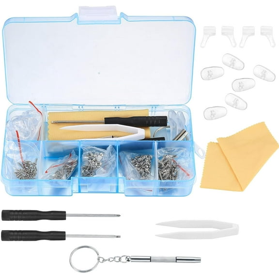 Eyeglasses Repair Kit, Sunglasses Repair Kit, Includes Glasses Screws and Screwdrivers, Glasses Nose Pads,Glasses Cloth, Tweezer, for Glasses, Sunglasses, Watch, Repair Kit - 500 Pcs