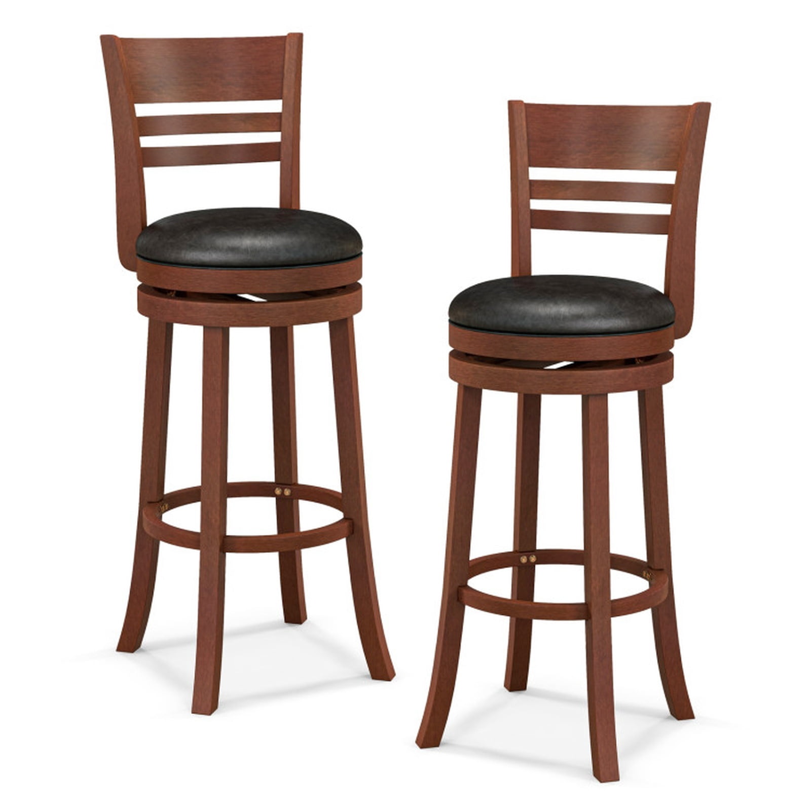 Furnibear Set of 2 360° Bar Stools with PU Upholstered Seats for Kitchen Island Counter Bar Pub Dining Home, Brown
