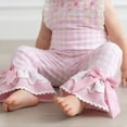 thumbnail image 6 of Coerni Toddler Baby Girl Outfit Cute Plaid Romper Overalls Kid Ruffle Bow Jumpsuit Flare Pants Bell Bottoms Overall Cotton Leggings, 6 of 7