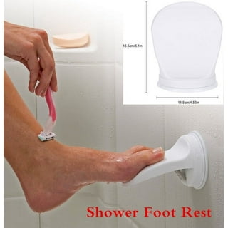 Skywin Shower Shaving Foot Rest - Plastic Shower Stool for Shaving Legs, 3 Pockets Hold Shaving Essentials, 9.27 x 7 x 10 Inches (Beige)