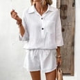 thumbnail image 5 of Tanghaowl Short Sets for Women, Casual Two Piece Pure Color Blend Short Sleeve Shirt And Shorts Outfit Women'S Shorts Suit 2-Piece Set White L, 5 of 9