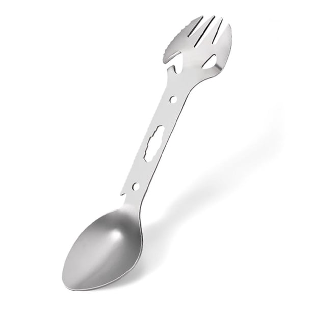 Llave de cuchara de tenedor Spork de acero inoxidable multifuncional para picnic (plata)