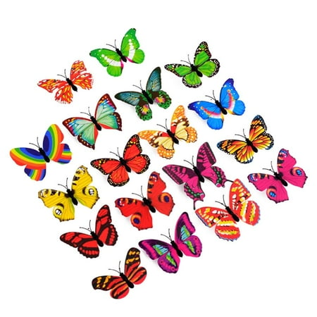 

18PCS Cute Colorful Luminous Butterfly LED Night Light Home Room Desk Wall Decor Home Party Decor Romantic Holiday Wall Lights (With Three AG3 Button Batteries)
