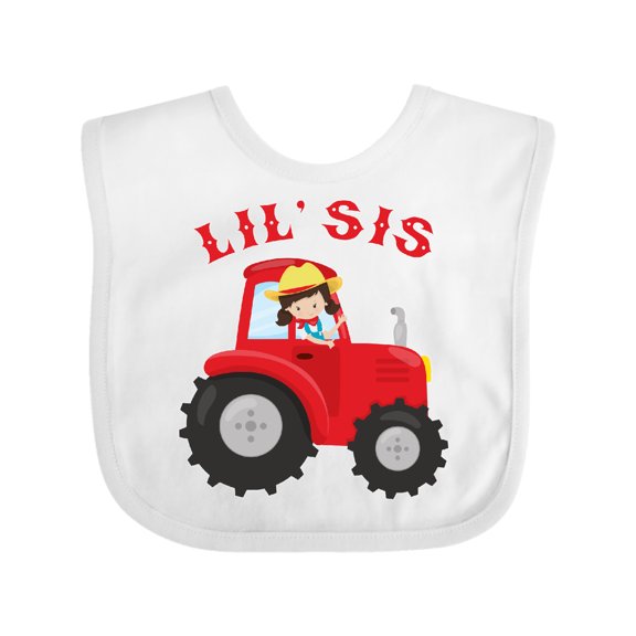 Inktastic Farmer Tractor Little Sis Girls Baby Bib