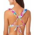thumbnail image 3 of California Waves Women's Printed Ruffle Trim Underwire Bikini Top Swimsuit White Size Ddd, 3 of 4