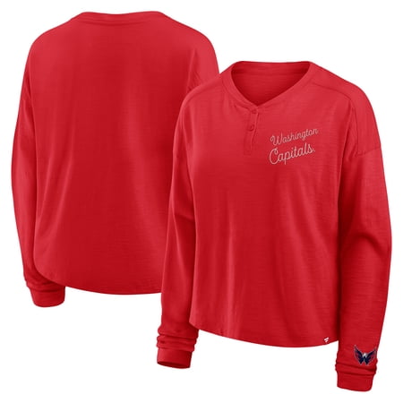 Women s Fanatics Red Washington Capitals Oversized All Out Effort Long Sleeve Henley T-Shirt