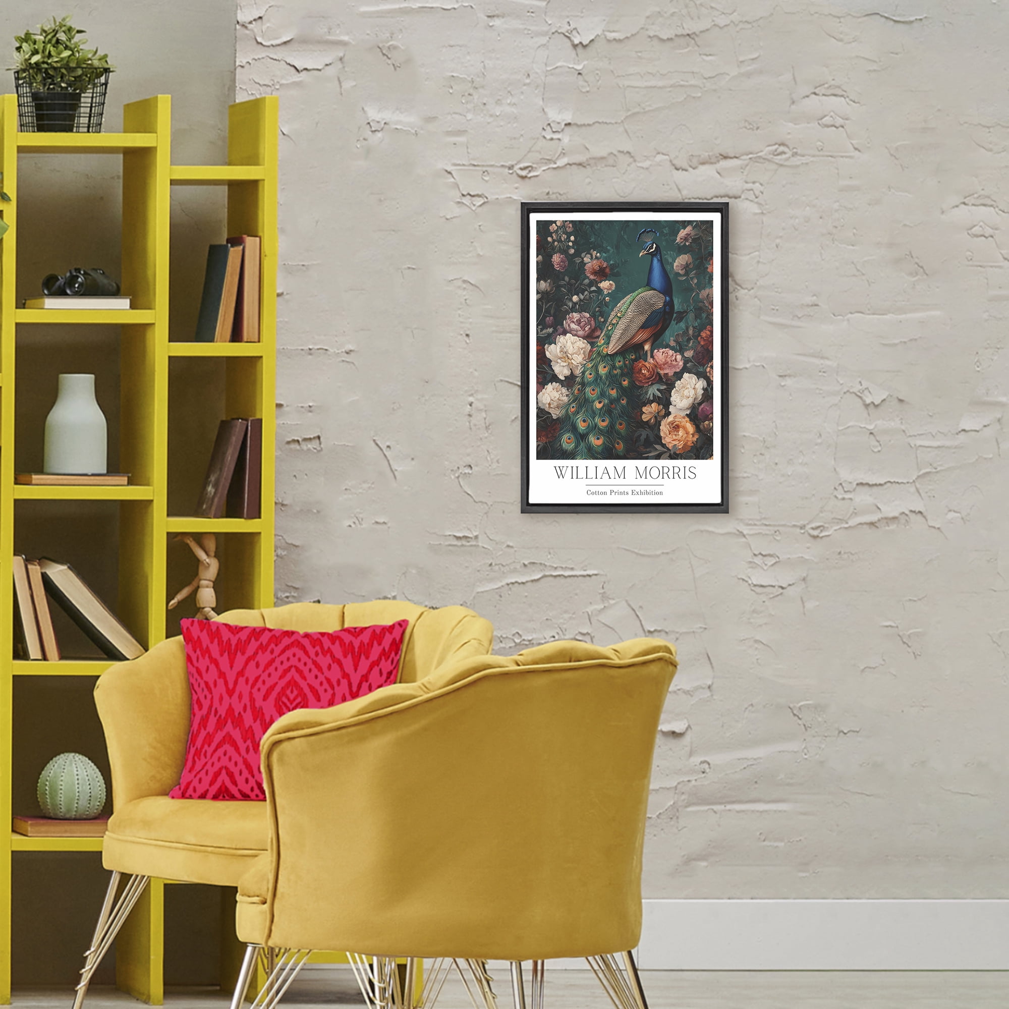Stupell Industries Vintage Floral Peacock William Morris Black Framed Floater Canvas Wall Art, design by Petal Prints Design