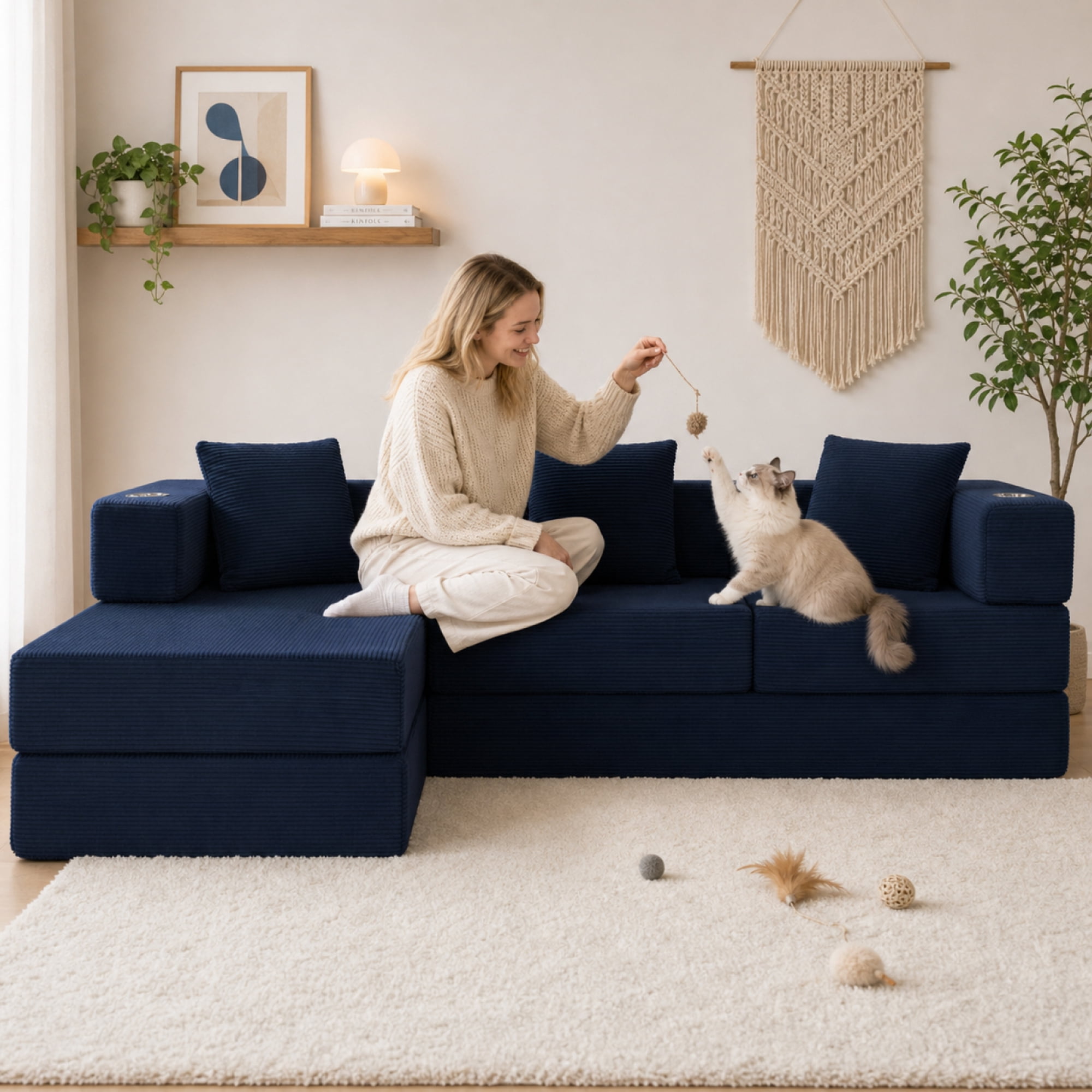 Leumius 108" Modular Sectional Sofa with L-Shape Chaise, Boneless Cloud Couch with Deep Seat for Living Room, Bedroom Blue