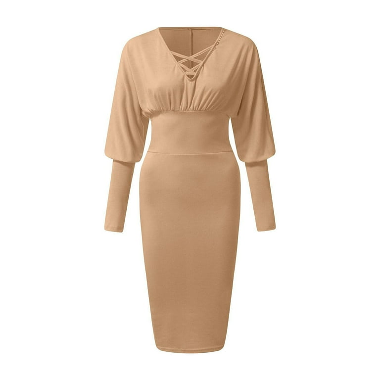 nude color casual dress Beige Casual Dresses for Women