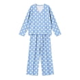 thumbnail image 6 of Women's Summer Polka Dot Printed 2 Piece Loungewear V Neck Long Sleeve Top & Loose Wide Leg Long Pants with Pockets Soft Casual Matching Pajama Set Light Blue, 6 of 6