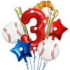 8 Pcs Baseball Balloons Set - Includes Baseball Foil Balloons, Baseball Glove Balloons, Baseball Bats Balloons, Number3 Balloon, Blue Red Star Balloons, Baseball Stickers for Baseball Party Supplies