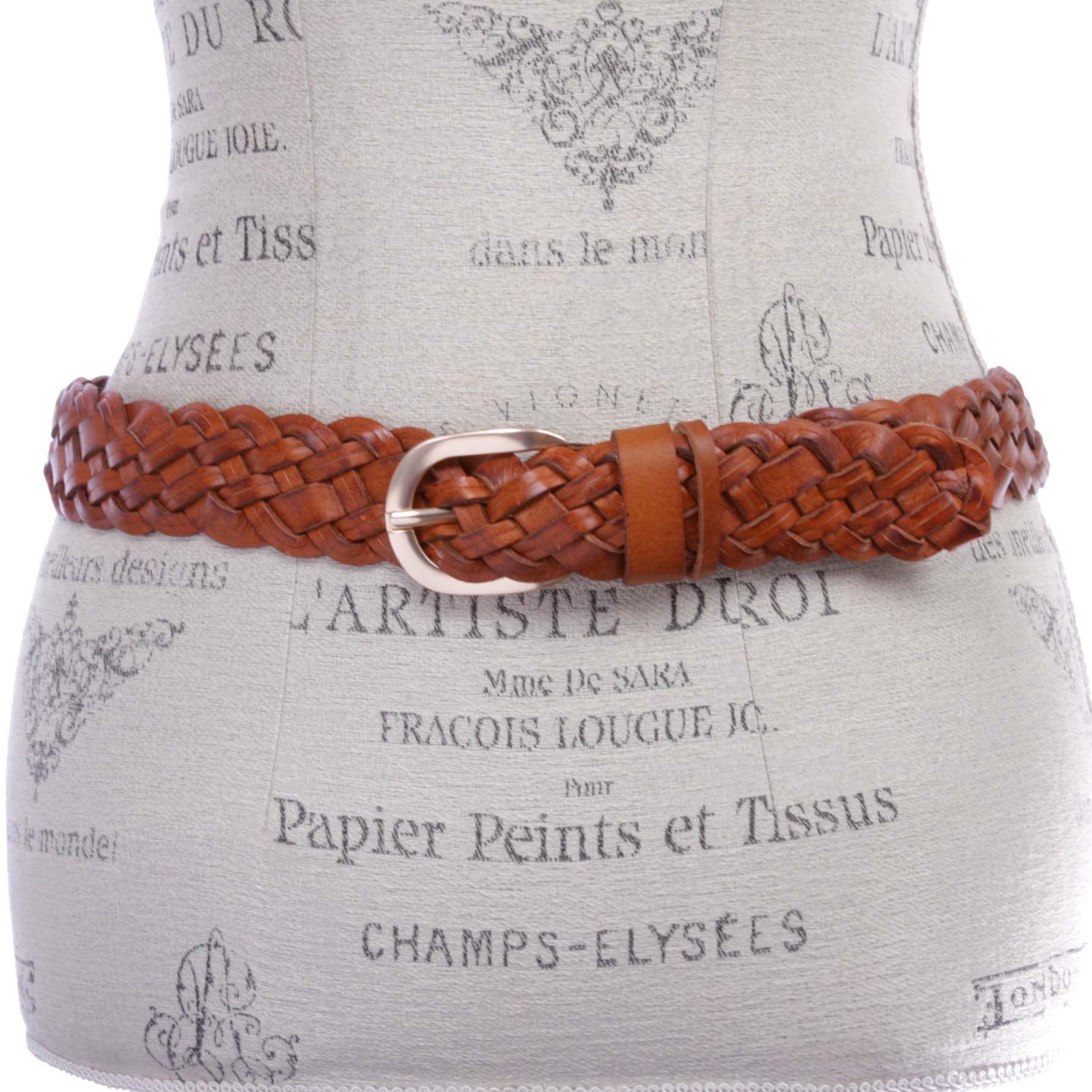 Women's 1 1/2" (38mm) Braided Woven Vintage Cowhide Full Grain Leather Belt