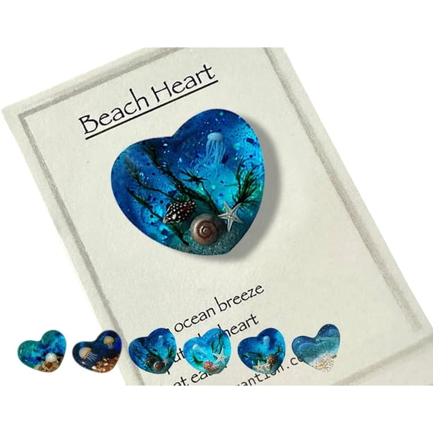 Corazón de bolsillo de vidrio para playa, adorno de corazón de vidrio oceánico hecho a mano con fusión de mar natural, ficha de bolsillo de corazón de vidrio fusionado, mini ficha linda y duradera con